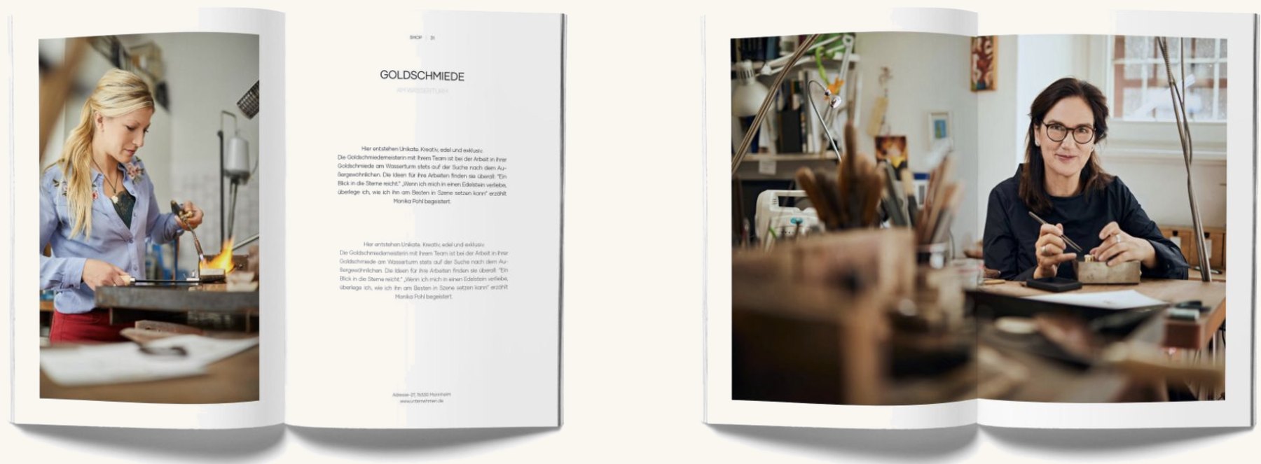 Aufgeschlagene CityGuide-Doppelseiten, Rubrik Shop